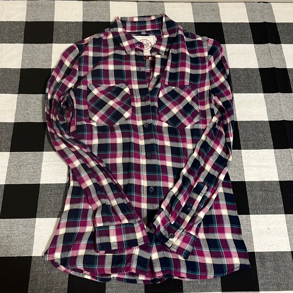 Purple, Teal, & Navy Blue Flannel.